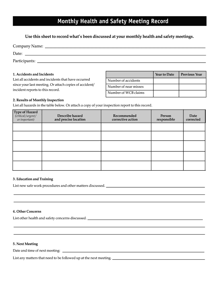 Safety Record Template  Form