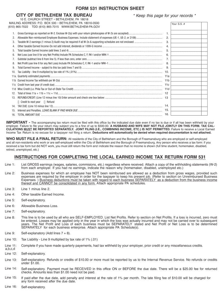 Print Bethlehem City Pa Tax Form