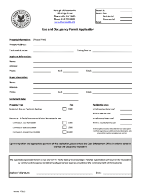 Use and Occupancy Permit Application the Borough of Phoenixville Phoenixville  Form