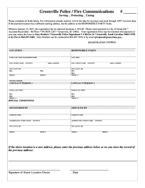 Alarm Registration Form Greenville Police Department
