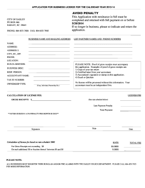 City of Easley Peddlers License Form
