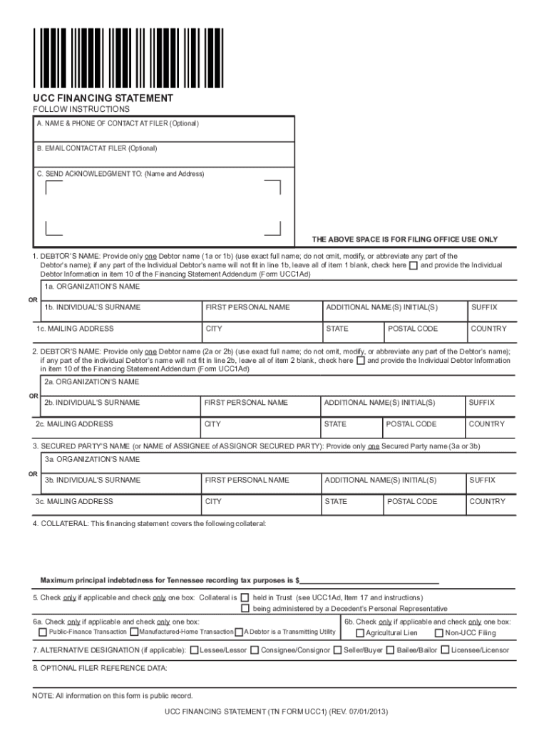  Ucc Filing Tn Fillable 2013-2024