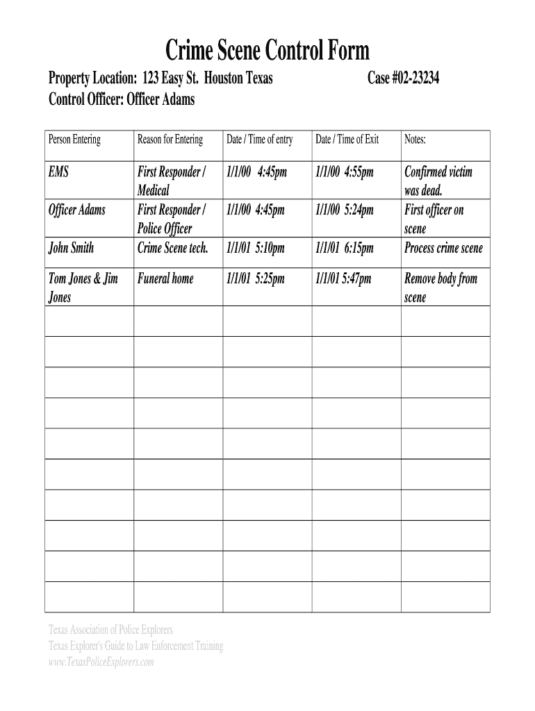 Crime Scene Control Form Co Wise Tx