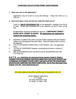 Charitable Solicitations Application City of El Paso Elpasotexas  Form