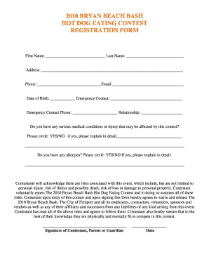 BBB HOT DOG EATING CONTEST REGISTRATION RULES and WAIVER  Form