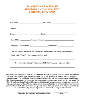 BBB HOT DOG EATING CONTEST REGISTRATION RULES and WAIVER Form