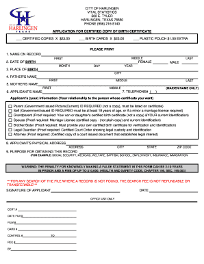 Harlingen Vital Statistics Form - Fill Out and Sign Printable PDF Template  | signNow