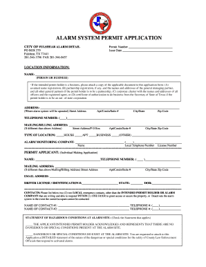 City of Fulshear Alarm Permit  Form