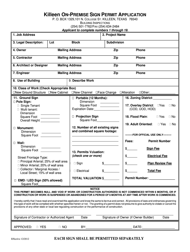 Killeen Permit  Form