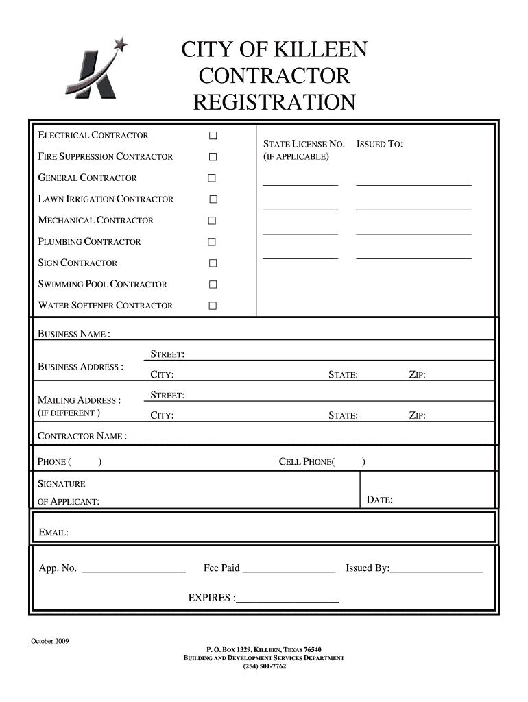  City F Killeen Contractor Registration 2009