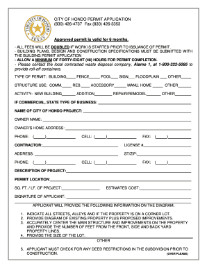 CITY of HONDO PERMIT APPLICATION  Form