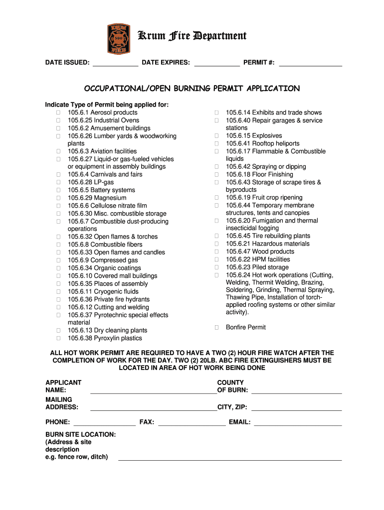 Burn Permit Application Krum Ci Krum Tx  Form