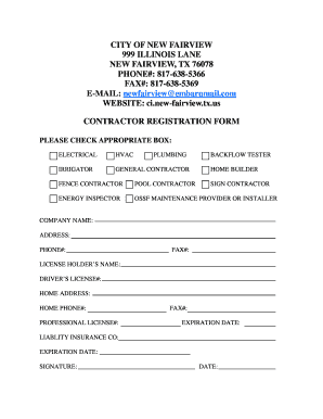 Tx City Contractor Registration  Form