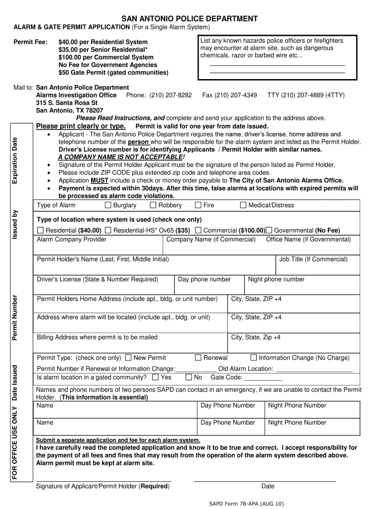 Bexar County Alarm Permit  Form