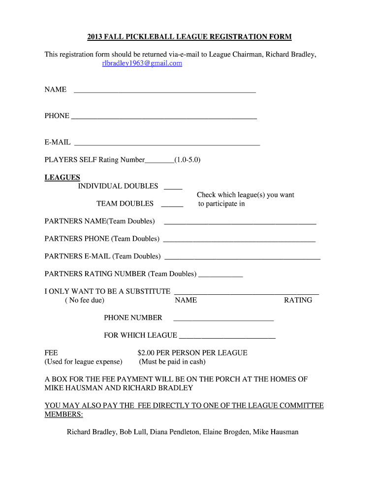  FALL PICKLEBALL LEAGUE REGISTRATION FORM This    Sctxca 2013-2024