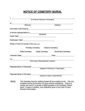 Cemetery Plot Template  Form