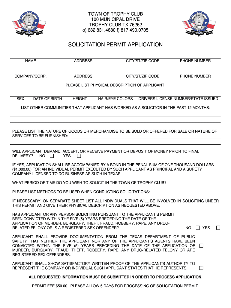 Solicitation Permit City of Trophy Club Tx Form