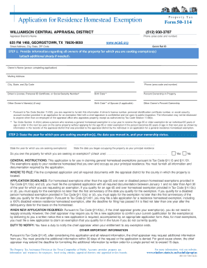 Application for Residence Homestead Exemption Williamson County Wilco  Form