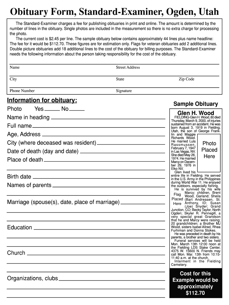 Standard Examiner Obituaries  Form