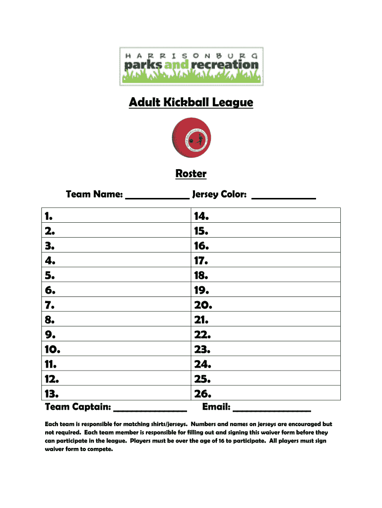 Kickball Lineup Template  Form