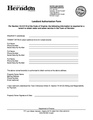 Landlord Authority Form Town of Herndon Herndon Va