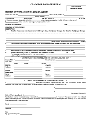 CLAIM for DAMAGES FORM City of Auburn Auburnwa