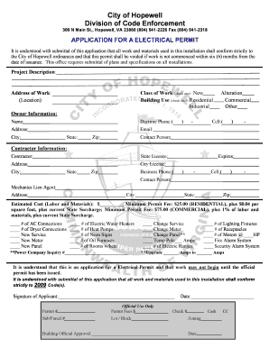 Electrical Permit Application City of Hopewell, Virginia Hopewellva  Form