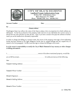 Landlord Tenant Authorization Form City of Black Diamond