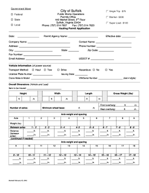  Hauling Permit Application City of Suffolk 2013-2024