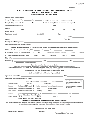 CITY of HUNTSVILLE PARKS and RECREATION DEPARTMENT FACILITY USE  Form