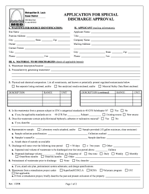Special Discharge Application Metropolitan St Louis Sewer District  Form