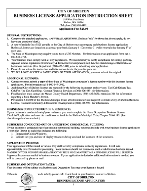 Wa Business License Shelton  Form