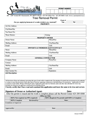 Sammamish Tree Removal Permit  Form