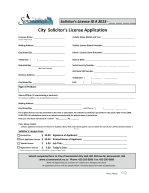 Solicitor&amp;#39;s License Application City of Sammamish Ci Sammamish Wa  Form