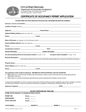 Certificate of Occupancy Permit Application City of Port Orchard  Form