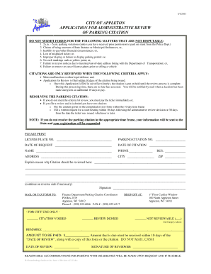 Parking Citation Review Form City of Appleton Appleton