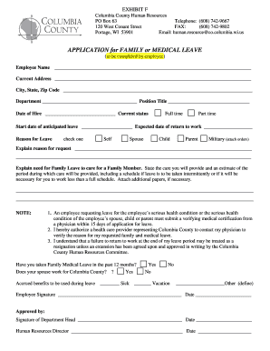Family Medical Leave FLMA Application Columbia County  Form