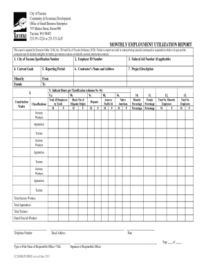  MONTHLY EMPLOYMENT UTILIZATION REPORT City of Tacoma Cms Cityoftacoma 2013