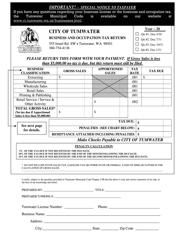 City of Tumwater B O  Form