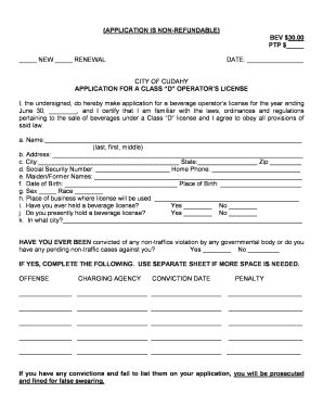  Class D Bartender License Application City of Cudahy Home 2009