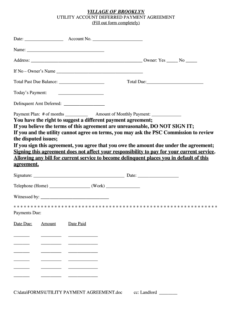 Deferred Payment Agreement Template  Form