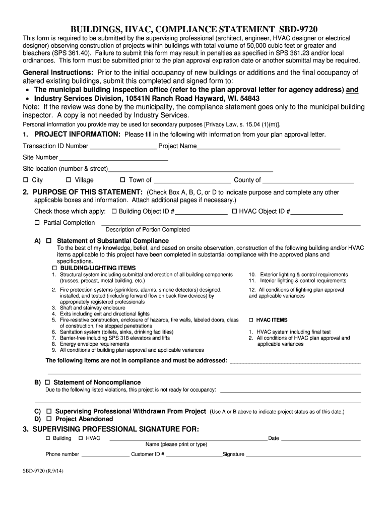  BUILDINGS, HVAC, COMPLIANCE STATEMENT SBD9720 Franklinwi 2014