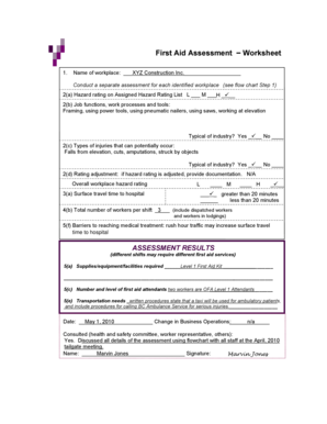First Aid Assessment Worksheet  Form