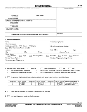  JV 132 FINANCIAL DECLARATION?JUVENILE DEPENDENCY Judicial Council Forms Courts Ca 2014