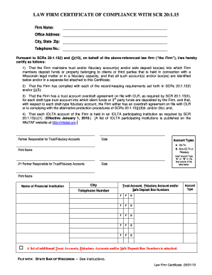 Law Firm Certificate of Compliance with Scr 201 15 Wisconsin Court Wicourts  Form