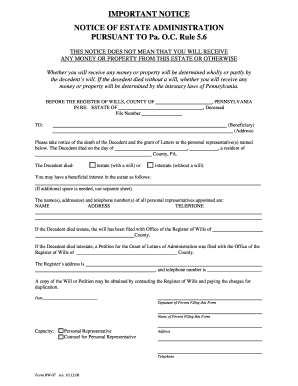 Form RW 07 Rev 10 13 06 Rule 5 6 Notice Pacourts