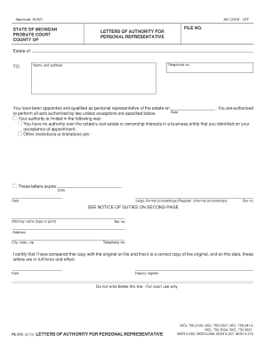 Letter of Authority Michigan  Form