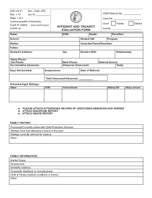 Affidavit and Truancy Evaluation Form Kentucky Court of Justice Courts Ky 2013