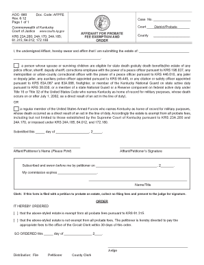 Affidavit Probate Exemption  Form