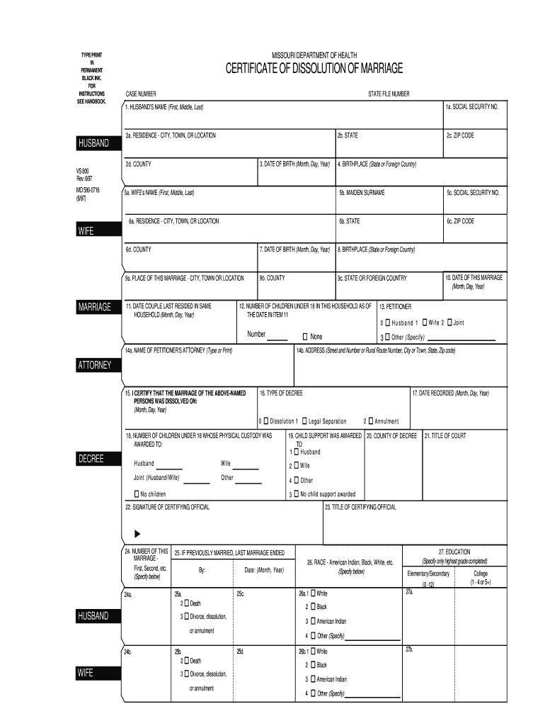  Certificate of Dissolution of Marriage 1997-2024